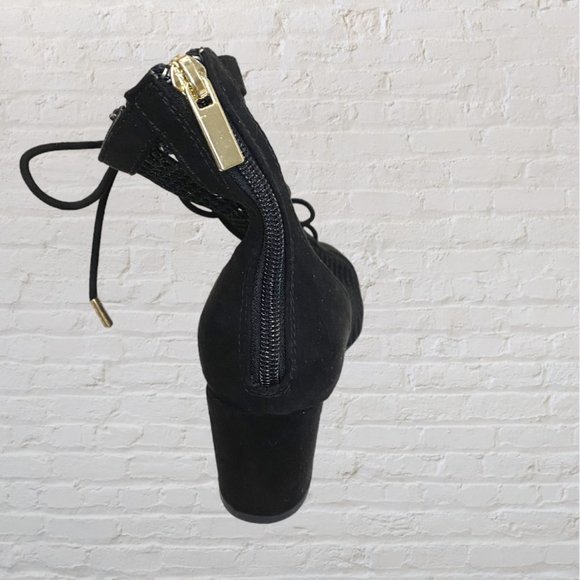 BAMBOO -- Ankle Boots, Black Mesh with Back Zip and Faux Lace Front - Picture 5 of 9